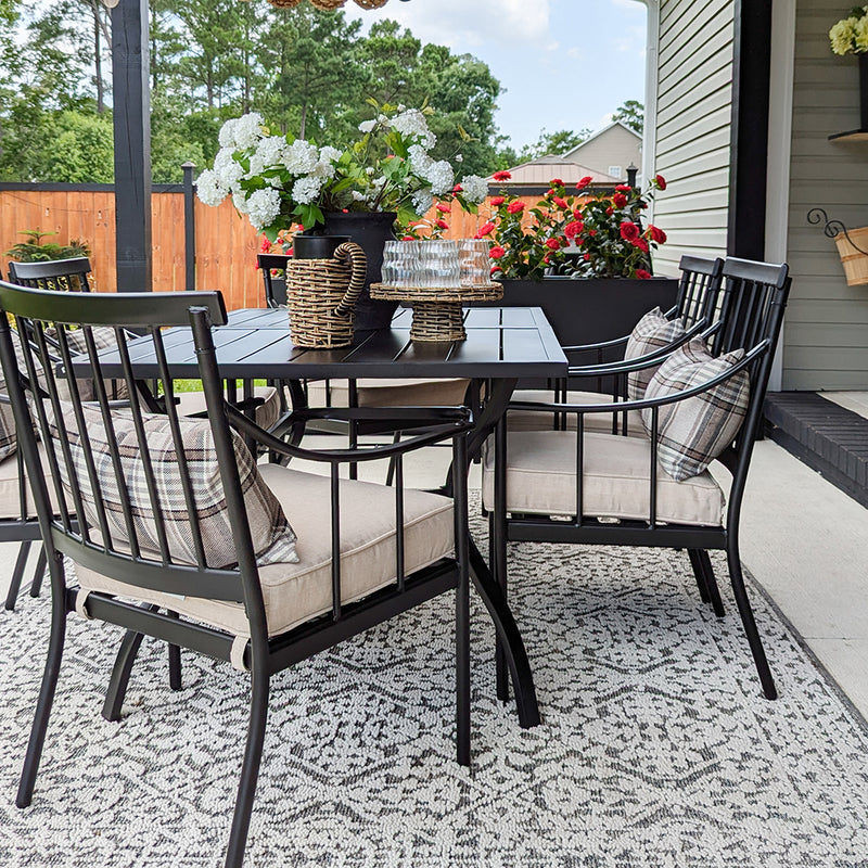 PHI VILLA 7-Piece Patio Dining Set With Rectangle Table & 6 Fashionable Dining Arm Chairs