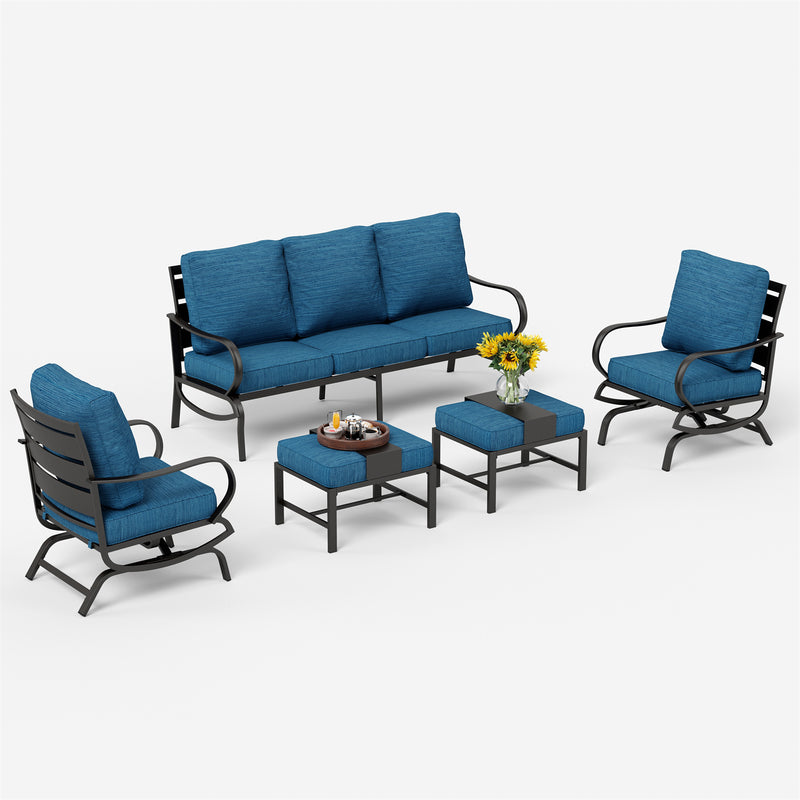 Phi Villa 7-Seater Patio Steel Sofa with Multi-functional Ottomans