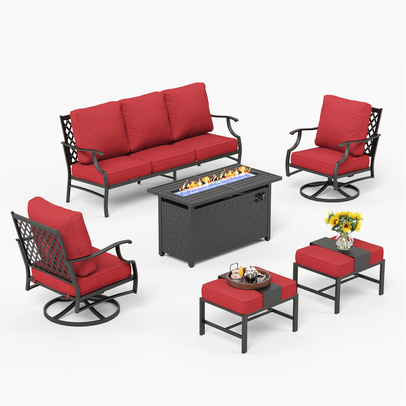 Phi Villa 7-Seater Patio Steel Conversation Sofa Set With Rectangle Fire Pit Table