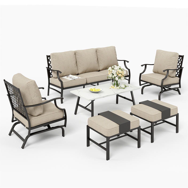 Phi Villa 7-Seater Patio Steel Sofa With Multi-fuctional Ottomans and Coffee Table