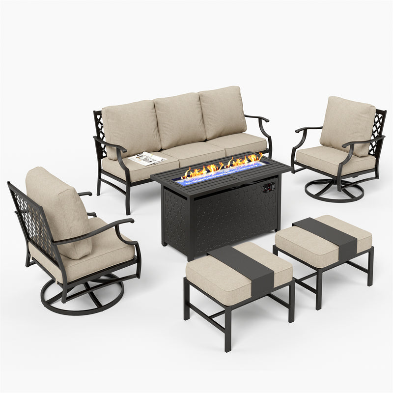 Phi Villa Outdoor Steel Sofa Set With Rectangle Fire Pit Table for Sale