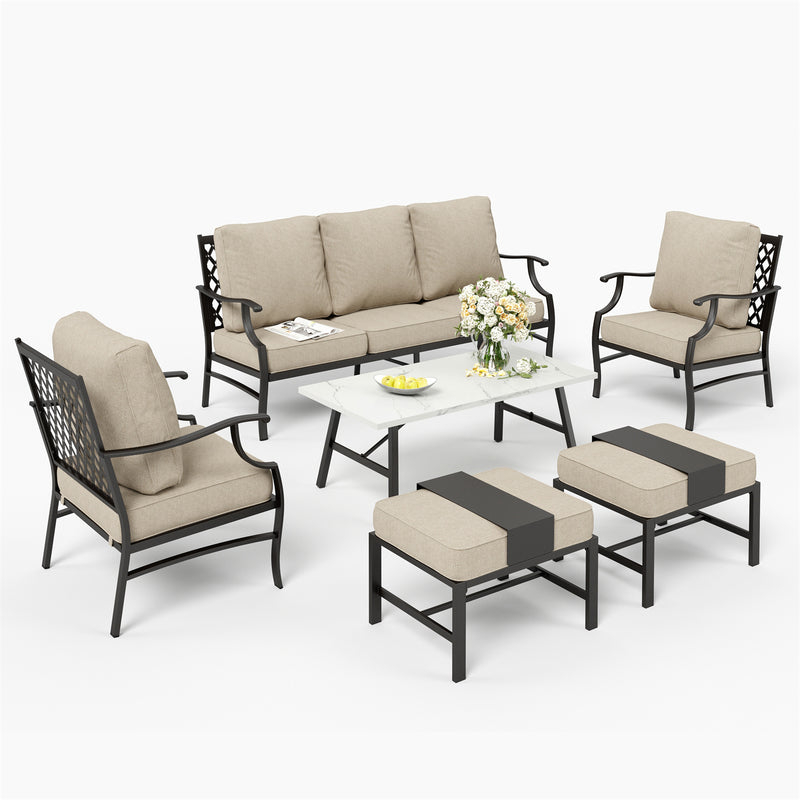 Phi Villa 7-Seater Patio Steel Sofa With Multi-fuctional Ottomans and Coffee Table