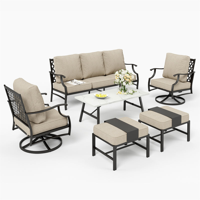 Phi Villa 7-Seater Patio Steel Sofa With Multi-fuctional Ottomans and Coffee Table