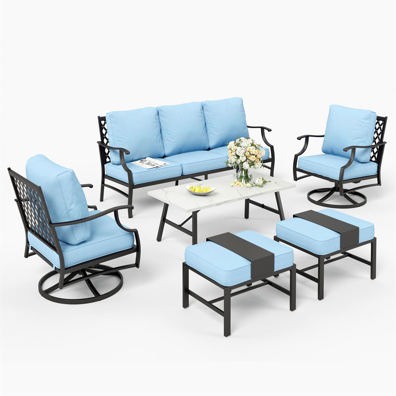 Phi Villa 7-Seater Patio Steel Sofa With Multi-fuctional Ottomans and Coffee Table