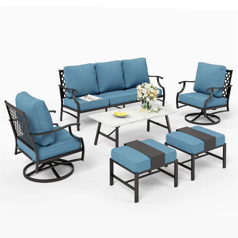 Phi Villa 7-Seater Patio Steel Sofa With Multi-fuctional Ottomans and Coffee Table