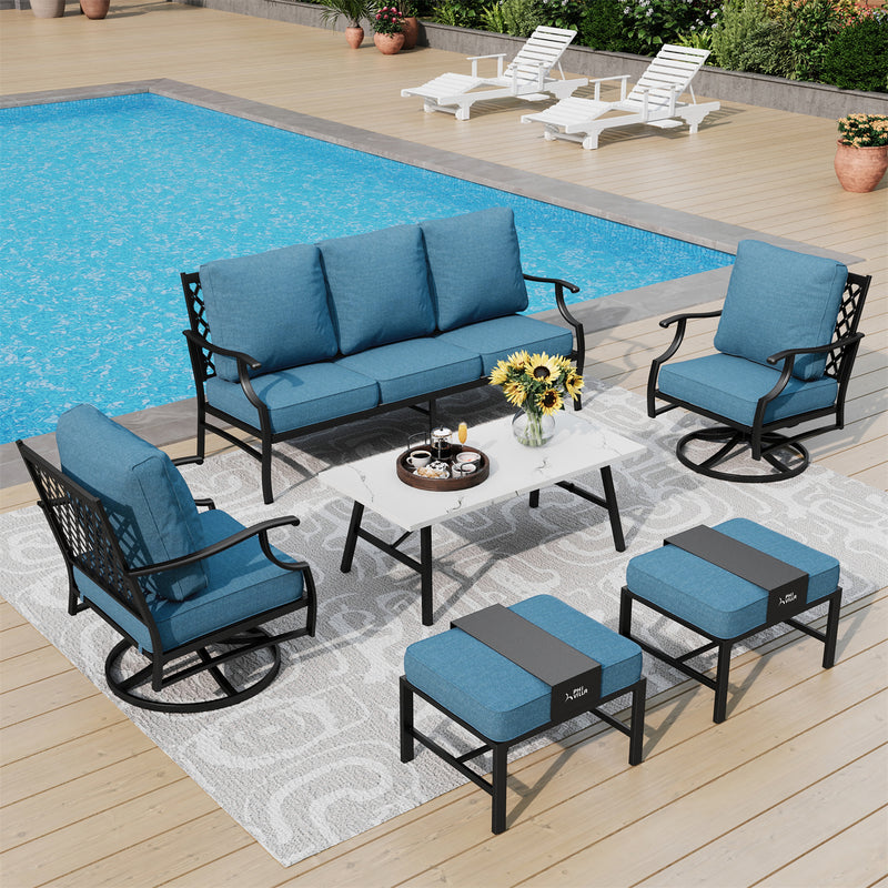 Phi Villa 7-Seater Patio Steel Sofa With Multi-fuctional Ottomans and Coffee Table