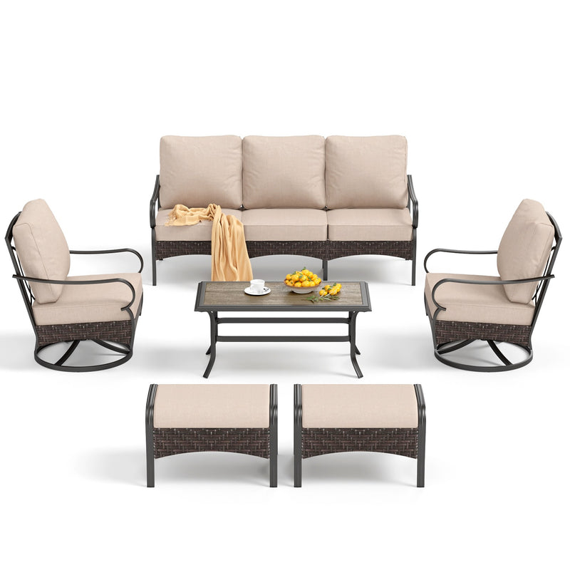 Phi Villa 7-Seater Wicker And Steel Outdoor Couch With Cushions Conversation Sofa Set