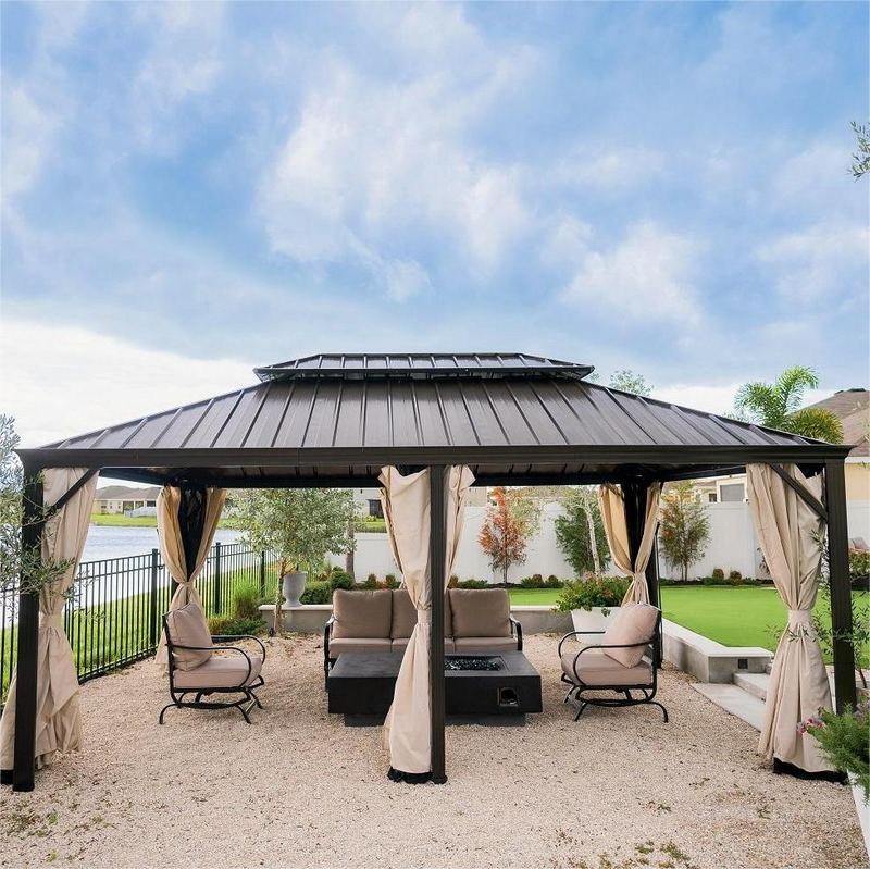 PHI VILLA 14' X 20'Outdoor Hardtop Gazebo with Galvanized Steel Roof and Mosquito Net