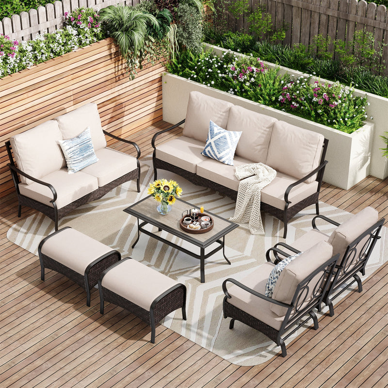 Phi Villa 9-Seater Wicker & Steel Outdoor Conversation Sofa Sets With Loveseat