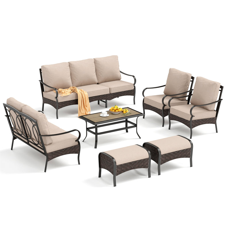 Phi Villa 9-Seater Wicker & Steel Outdoor Conversation Sofa Sets With Loveseat