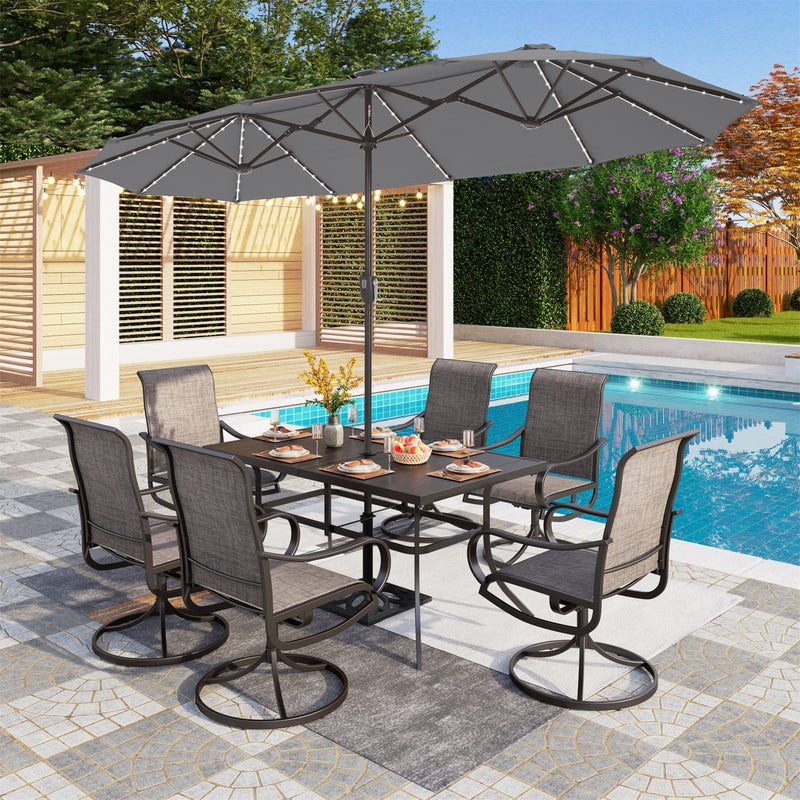 PHI VILLA 13Ft Double-Sided Umbrella - Solar Powered LED Lights, Adjustable Crank, and Durable Construction