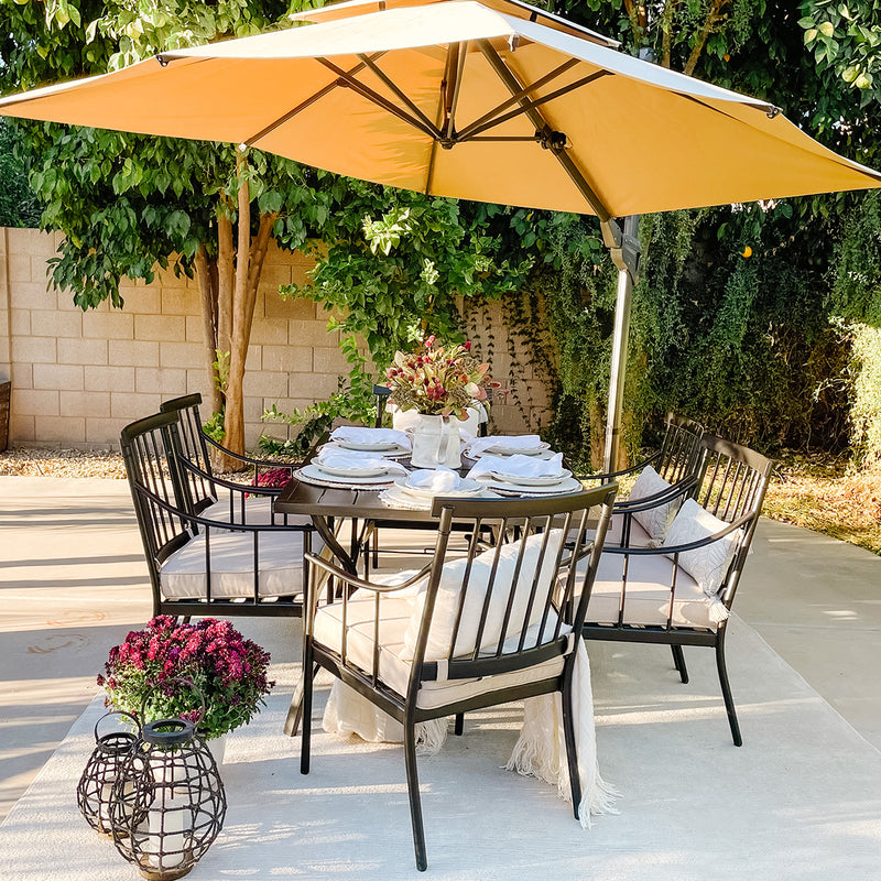 PHI VILLA Steel Fixed Patio Outdoor Dining Chairs Set