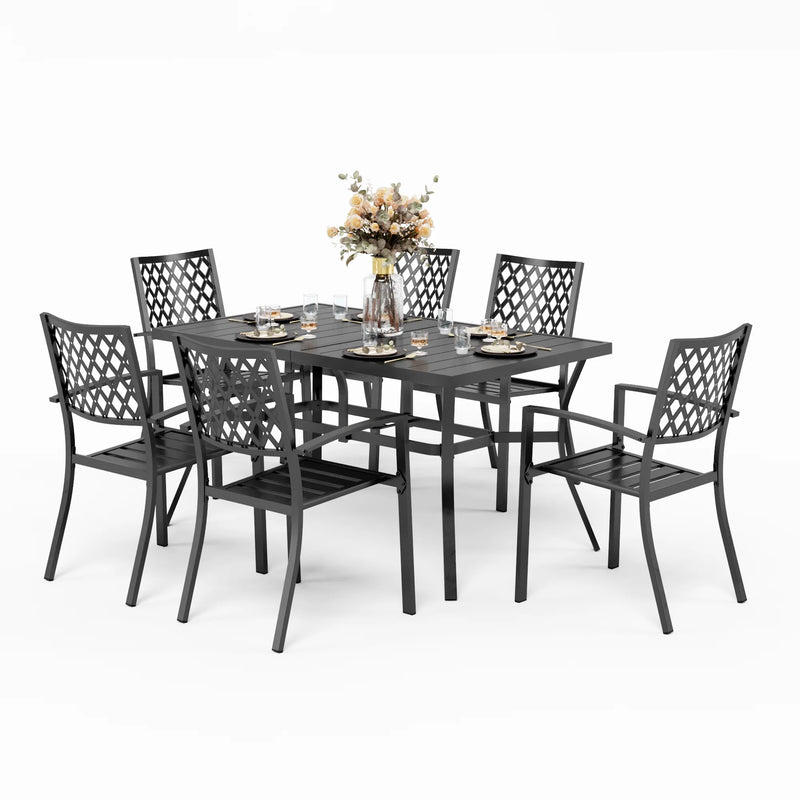 PHI VILLA 18-Piece Set with 6-Seat Dining Set and 7-Seat Steel Conversation Sofa Set and 3-Piece Padded Conversation Set