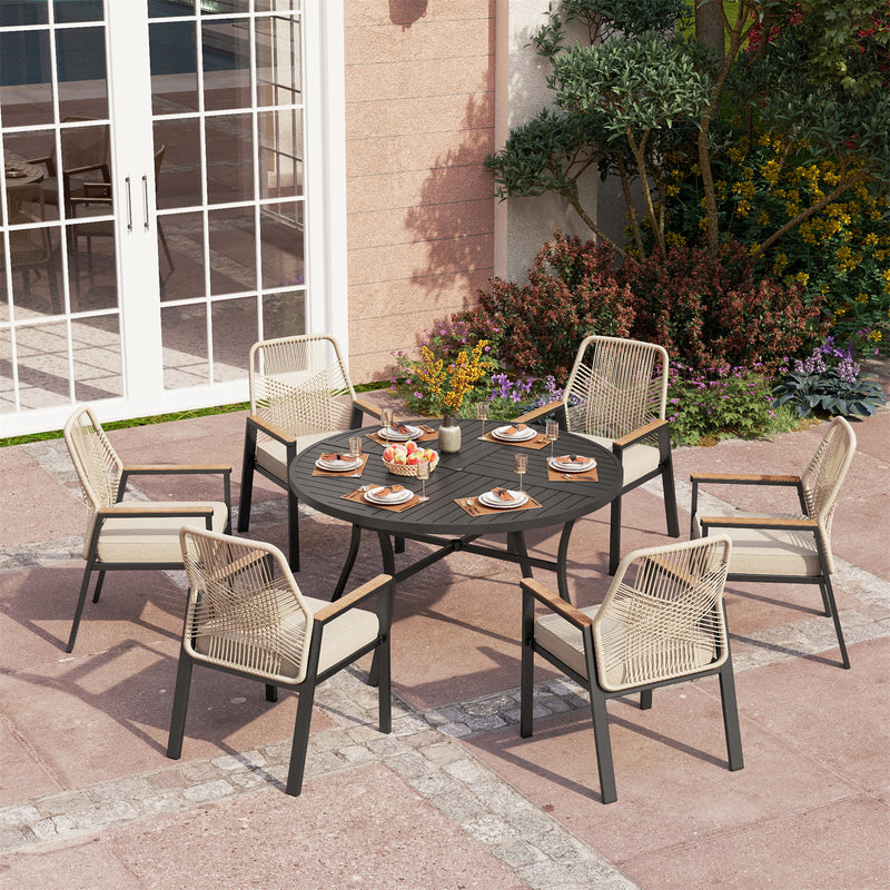 5/7-Piece Patio Dining Set with Patterned Round Table & Stylish Rattan Rope Chairs-Phi Villa