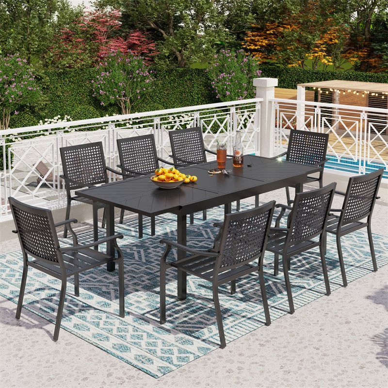 Phi Villa 7-Piece / 9-Piece Patio Dining Set Fixed Stackable Chairs & Extendable Table