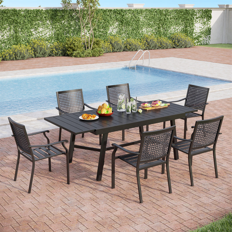 Phi Villa 7-Piece / 9-Piece Patio Dining Set Fixed Stackable Chairs & Extendable Table