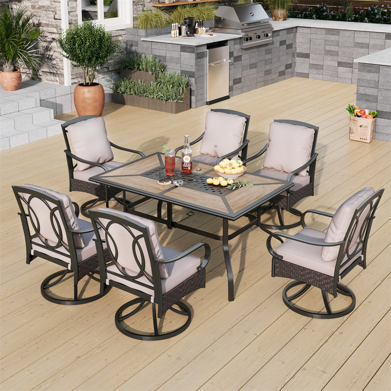 7-Piece Outdoor Dining Set With Rattan Swivel Chairs for Backyard PHI VILLA