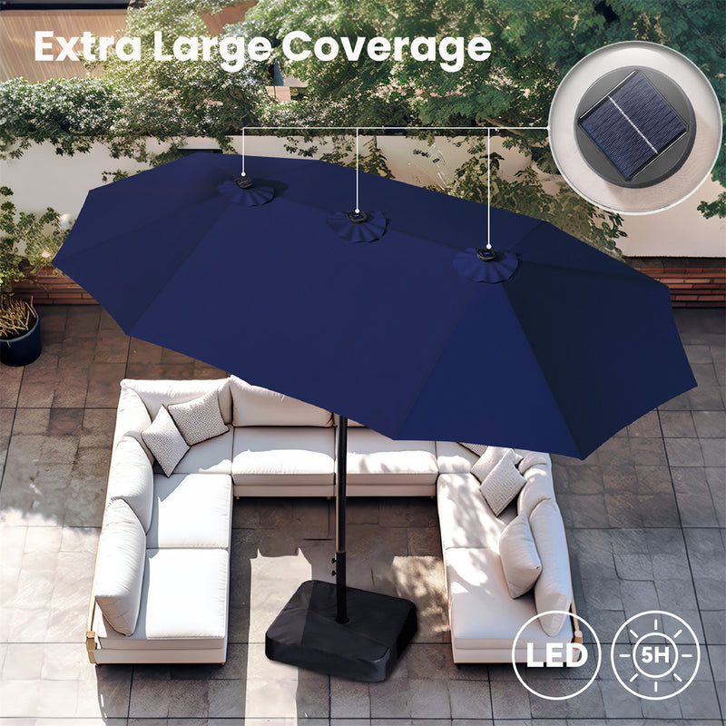 PHI VILLA 15ft Double-Sided Patio Extra Large Umbrella With LED Lights