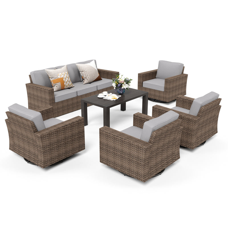 Phi Villa Luxury Outdoor Wicker Deep Sofa Patio Rattan Swivel Conversation Sets with Loveseat