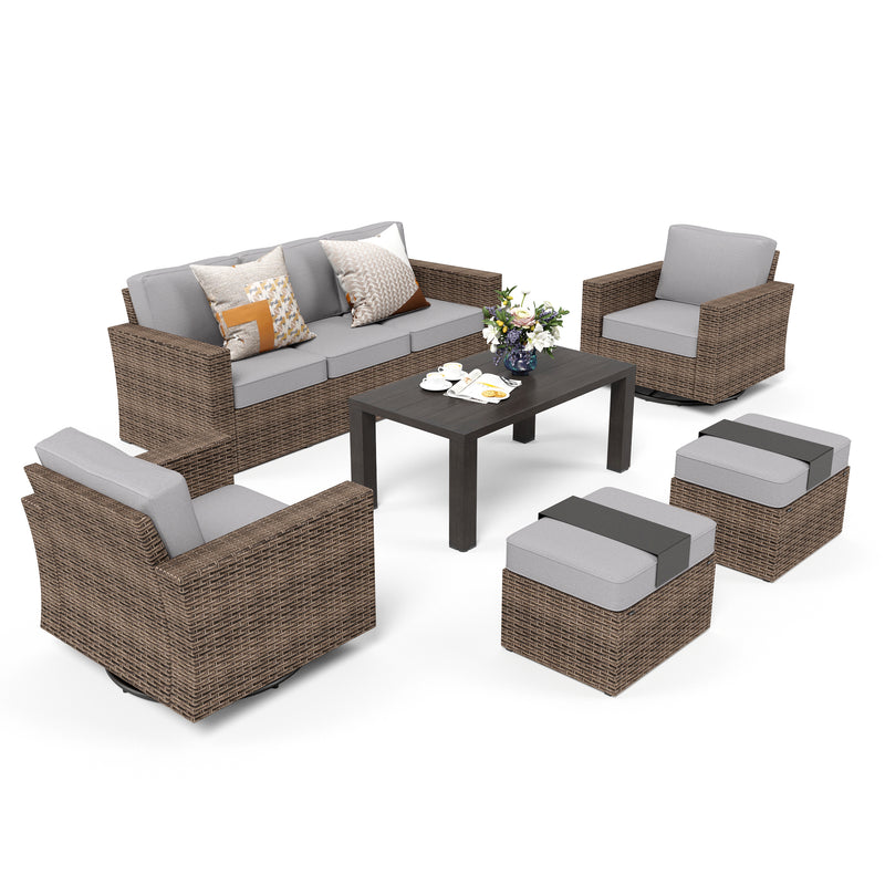 Phi Villa Luxury Outdoor Wicker Deep Sofa Patio Rattan Swivel Conversation Sets with Loveseat