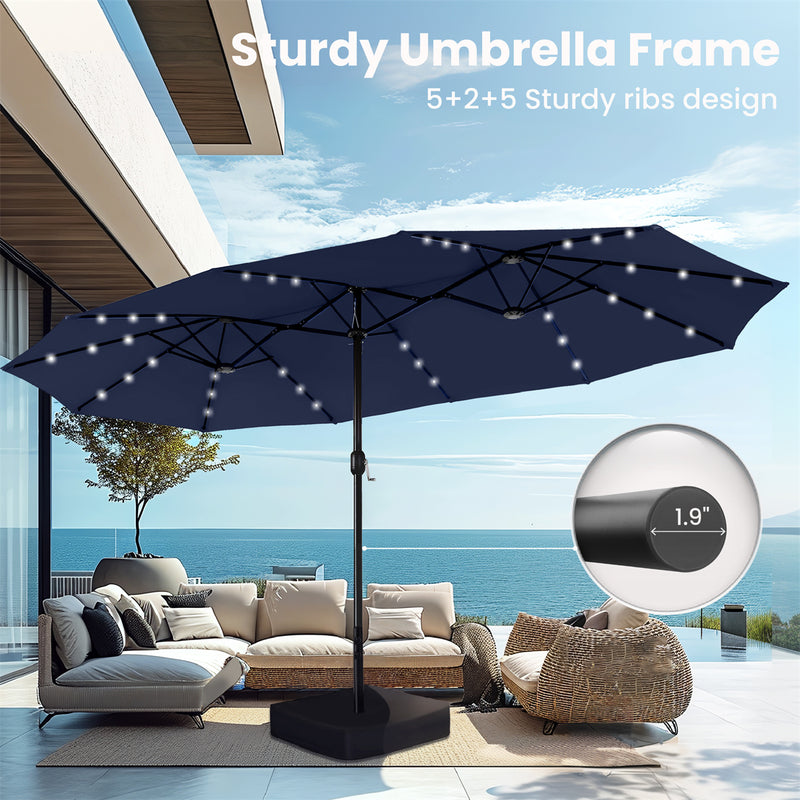 PHI VILLA 15ft Double-Sided Patio Extra Large Umbrella With LED Lights