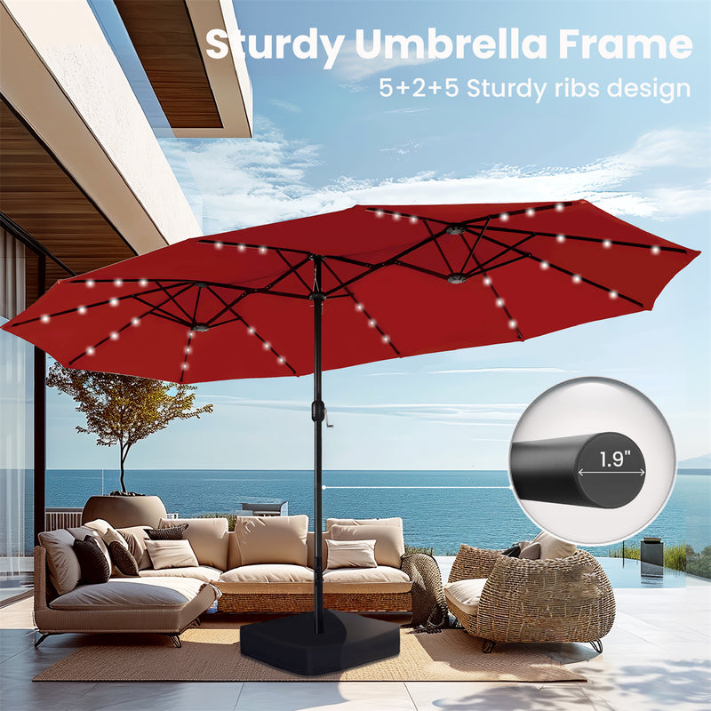 PHI VILLA 15ft 11-Color Double-Sided Patio Extra Large Umbrella With LED Lights