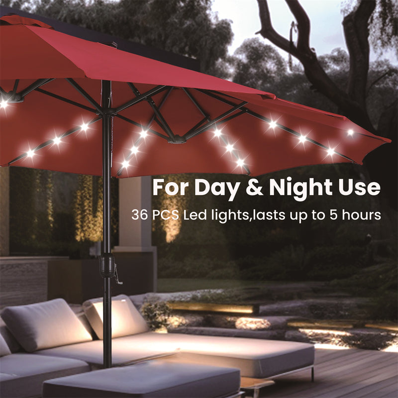 PHI VILLA 15ft 11-Color Double-Sided Patio Extra Large Umbrella With LED Lights