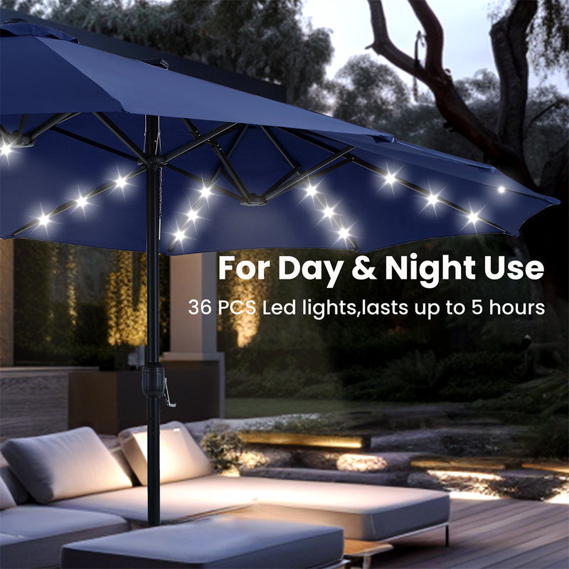 PHI VILLA 15ft Double-Sided Patio Extra Large Umbrella With LED Lights