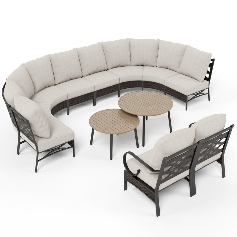 Phi Villa Patio Steel and Rattan Sofa Set Outdoor Sectional Couch with Coffee Table