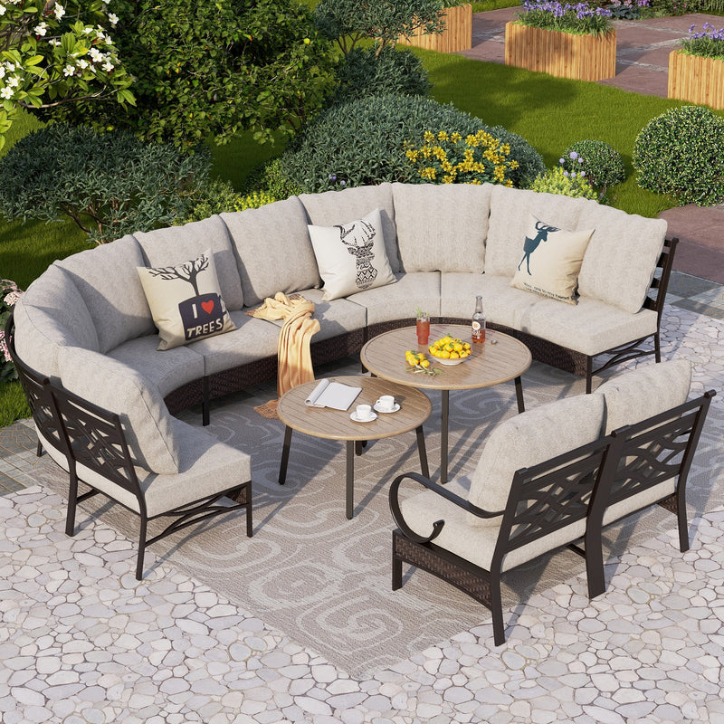 Phi Villa Patio Steel and Rattan Sofa Set Outdoor Sectional Couch with Coffee Table