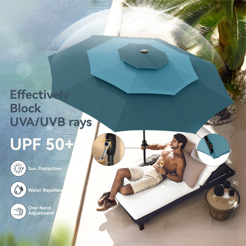 PHI VILLA 10ft 3 Tier Auto-tilt Patio Vented Umbrella with LED Lights