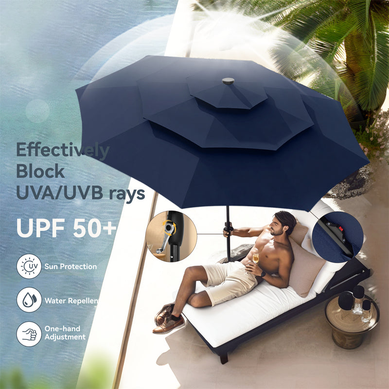 PHI VILLA 10ft 3 Tier Auto-tilt Patio Vented Umbrella with LED Lights