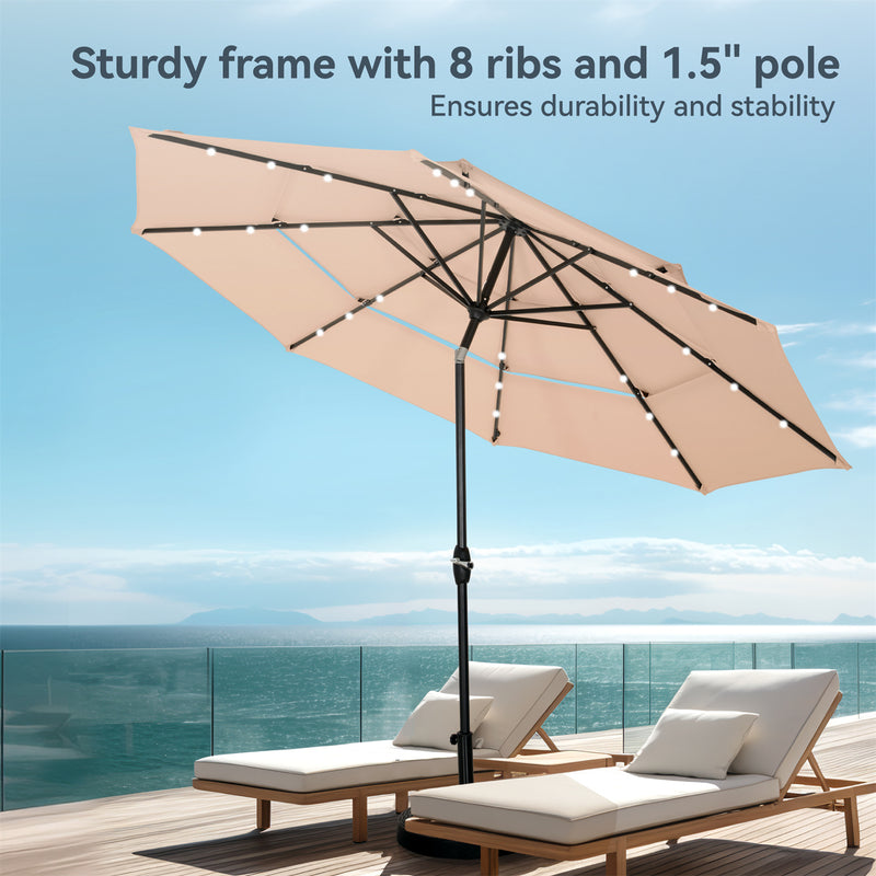 PHI VILLA 10ft 3 Tier Auto-tilt Patio Vented Umbrella with LED Lights