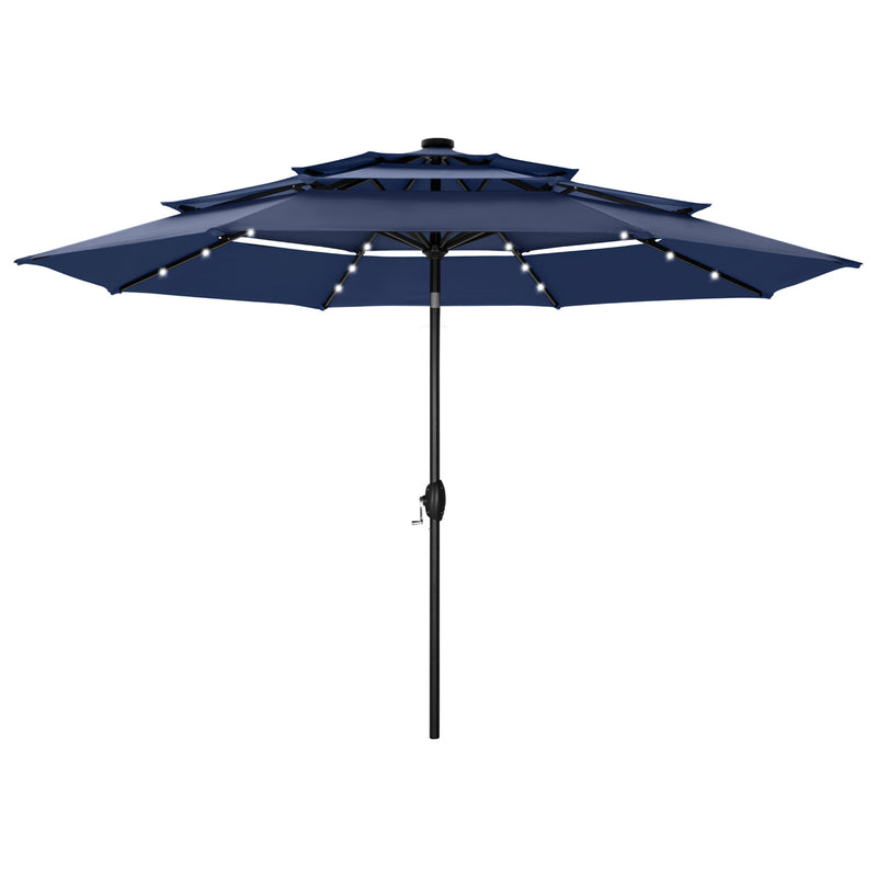 PHI VILLA 10ft 3 Tier Auto-tilt Patio Vented Umbrella with LED Lights