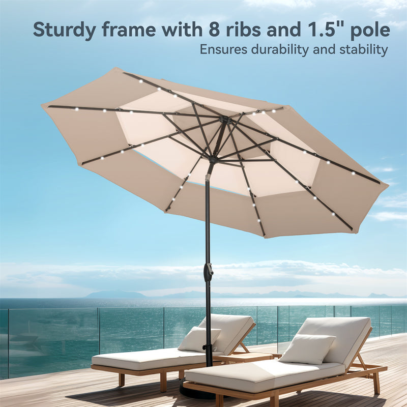 PHI VILLA 10ft 3 Tier Auto-tilt Patio Vented Umbrella with LED Lights