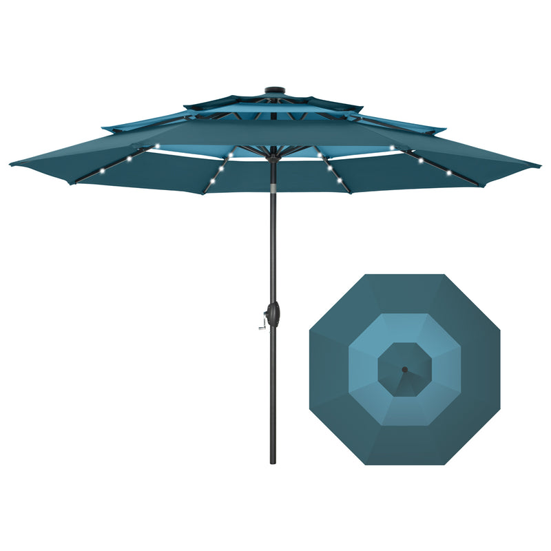 PHI VILLA 10ft 3 Tier Auto-tilt Patio Vented Umbrella with LED Lights