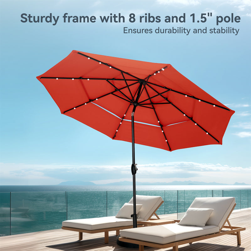 PHI VILLA 10ft 3 Tier Auto-tilt Patio Vented Umbrella with LED Lights