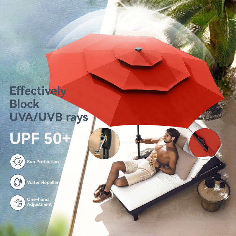 PHI VILLA 10ft 3 Tier Auto-tilt Patio Vented Umbrella with LED Lights