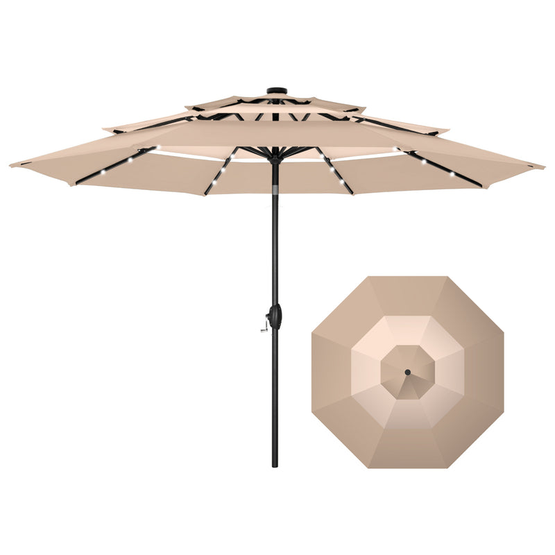 PHI VILLA 10ft 3 Tier Auto-tilt Patio Vented Umbrella with LED Lights