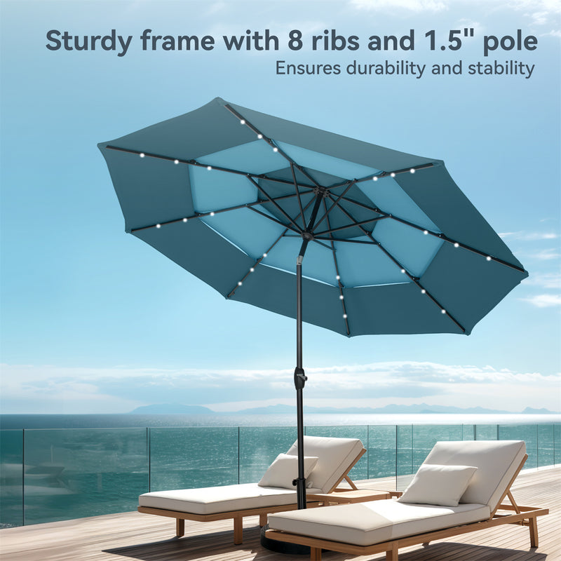 PHI VILLA 10ft 3 Tier Auto-tilt Patio Vented Umbrella with LED Lights