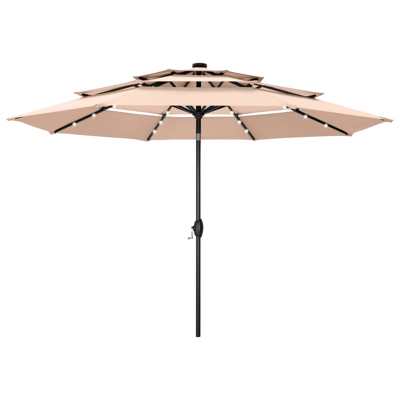 PHI VILLA 10ft 3 Tier Auto-tilt Patio Vented Umbrella with LED Lights