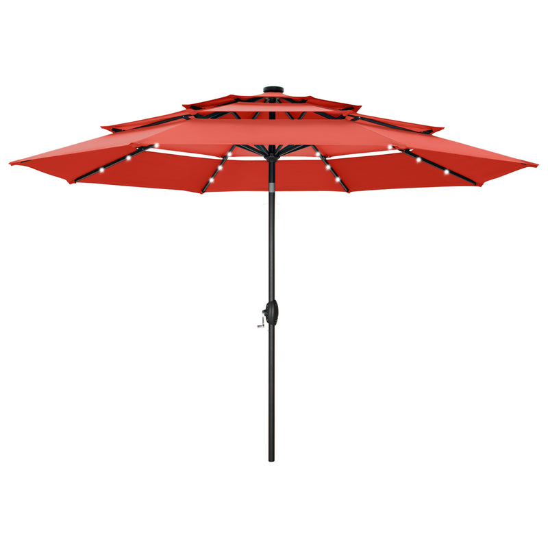 PHI VILLA 10ft 3 Tier Auto-tilt Patio Vented Umbrella with LED Lights