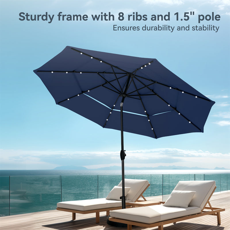 PHI VILLA 10ft 3 Tier Auto-tilt Patio Vented Umbrella with LED Lights