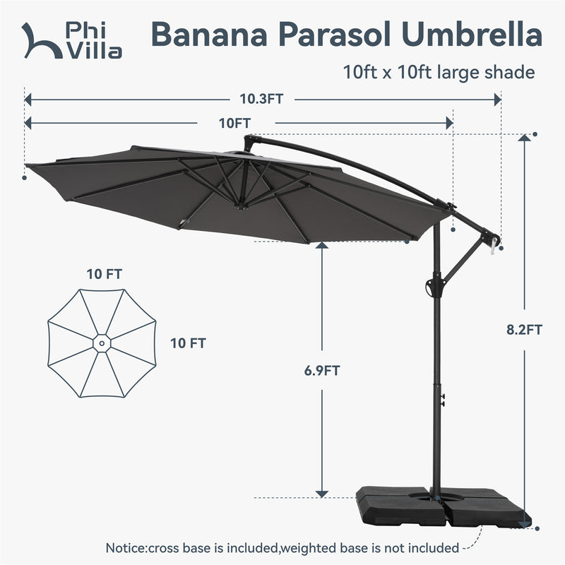 PHI VILLA 10ft Banana Parasol Umbrella Outdoor Offset Umbrella