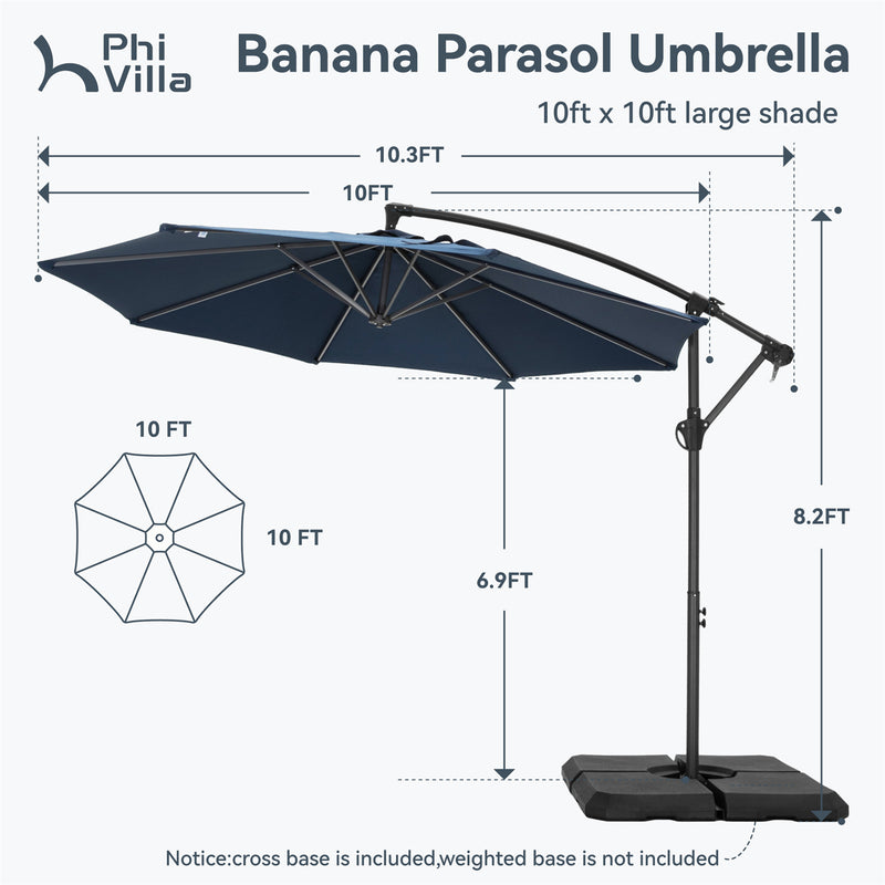 PHI VILLA 10ft Banana Parasol Umbrella Outdoor Offset Umbrella