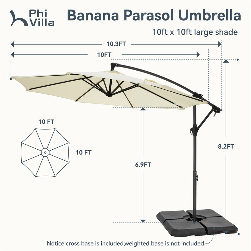 PHI VILLA 10ft Banana Parasol Umbrella Outdoor Offset Umbrella