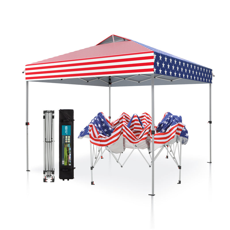 PHI VILLA 10x10Ft Pop Up Canopy Tent with Wheeled Bag,Straight Legs, 100 Sq. Ft