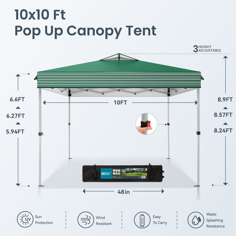 PHI VILLA 10x10Ft Pop Up Canopy Tent with Wheeled Bag,Straight Legs, 100 Sq. Ft