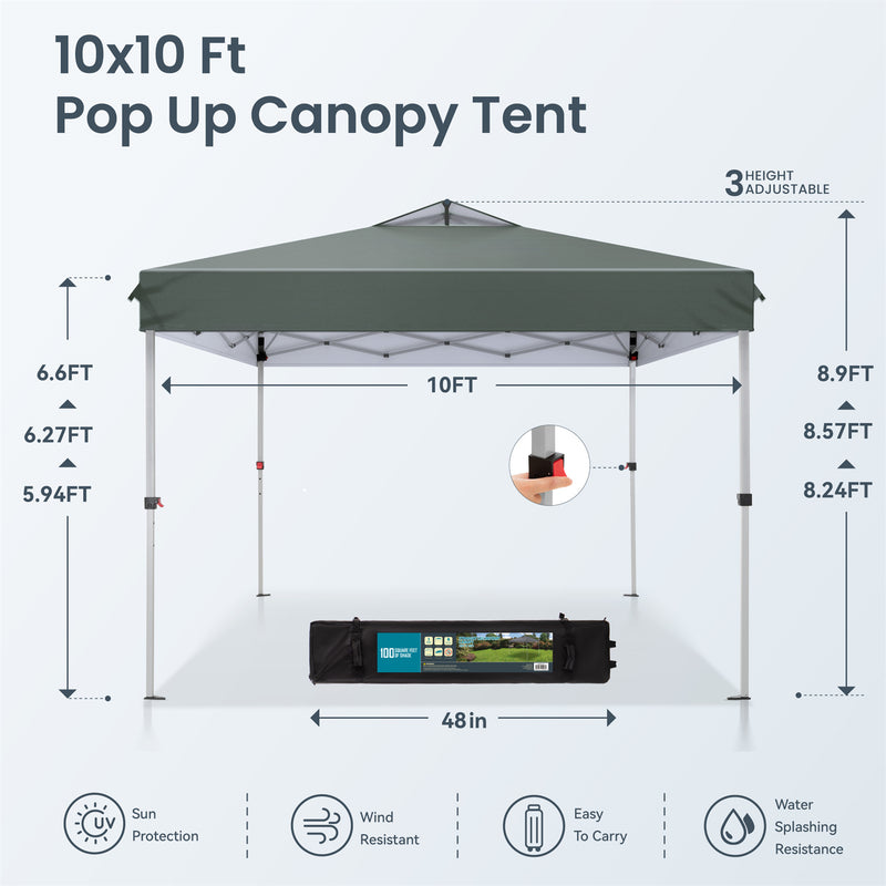 PHI VILLA 10x10Ft Pop Up Canopy Tent with Wheeled Bag,Straight Legs, 100 Sq. Ft