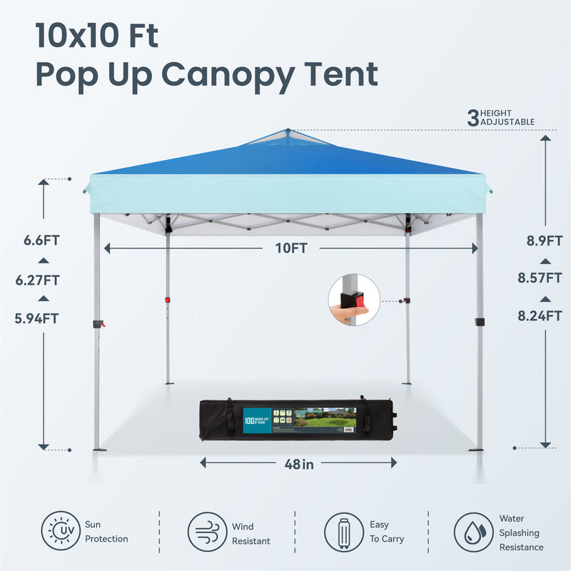 PHI VILLA 10x10Ft Pop Up Canopy Tent with Wheeled Bag,Straight Legs, 100 Sq. Ft